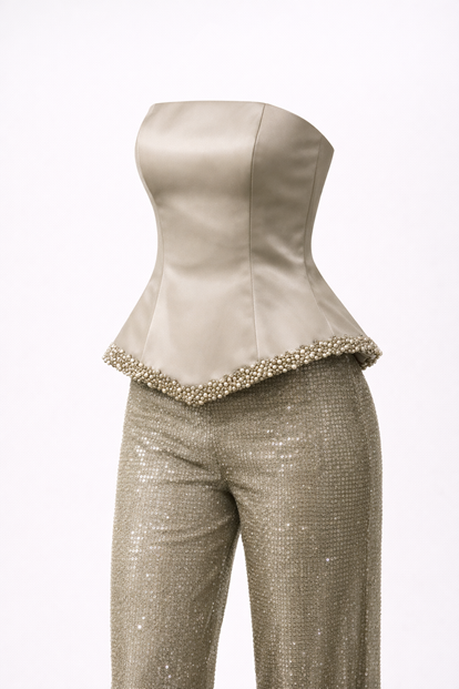 Vizon Straplez Boncuk Detay Abiye Tulum